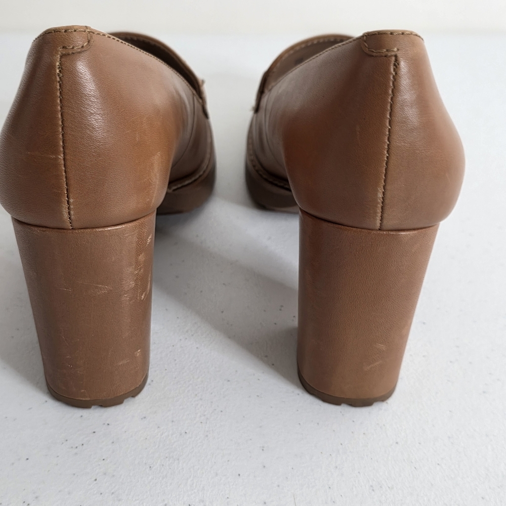 Naturalizer Callie-Moc Leather Loafers Size 8 High Heel Lug Sole Slip-on Shoes - Picture 12 of 16